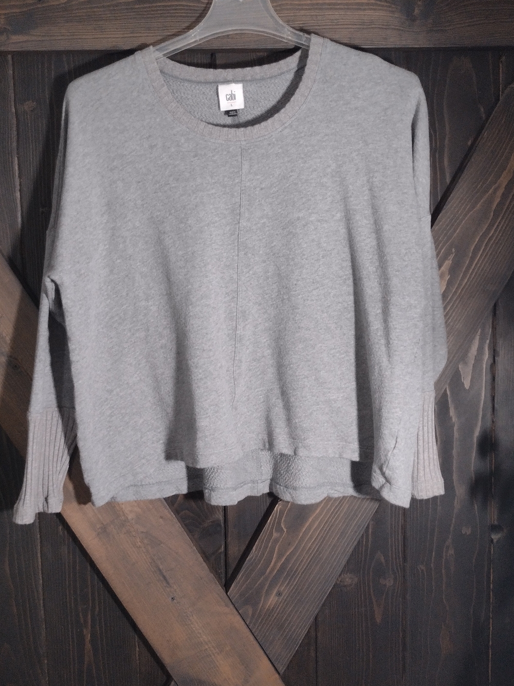 CAbi Light Gray Layered Hem Crewneck Sweater Size Large